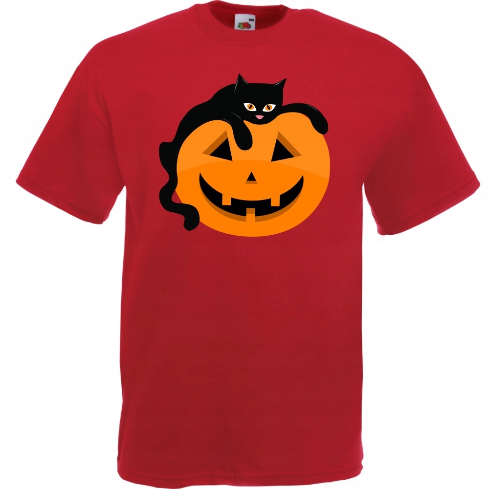 

Koszulka dynia czarny kot halloween L ceglana czer