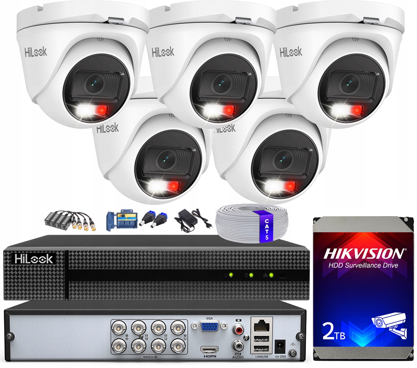 Monitorovací sada 5MPx Hilook 5 venkovních kamer Led+ir hybridní světlo