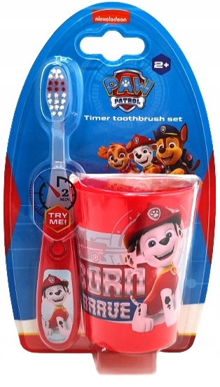 SZCZOTECZKA DO ZĘBÓW TIMER + KUBECZEK PSI PATROL Kolor dominujący róże i fiolety