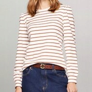 Tričko Tommy Hilfiger s proužky, klasické, béžové, s dlouhým rukávem, Xs (nové)