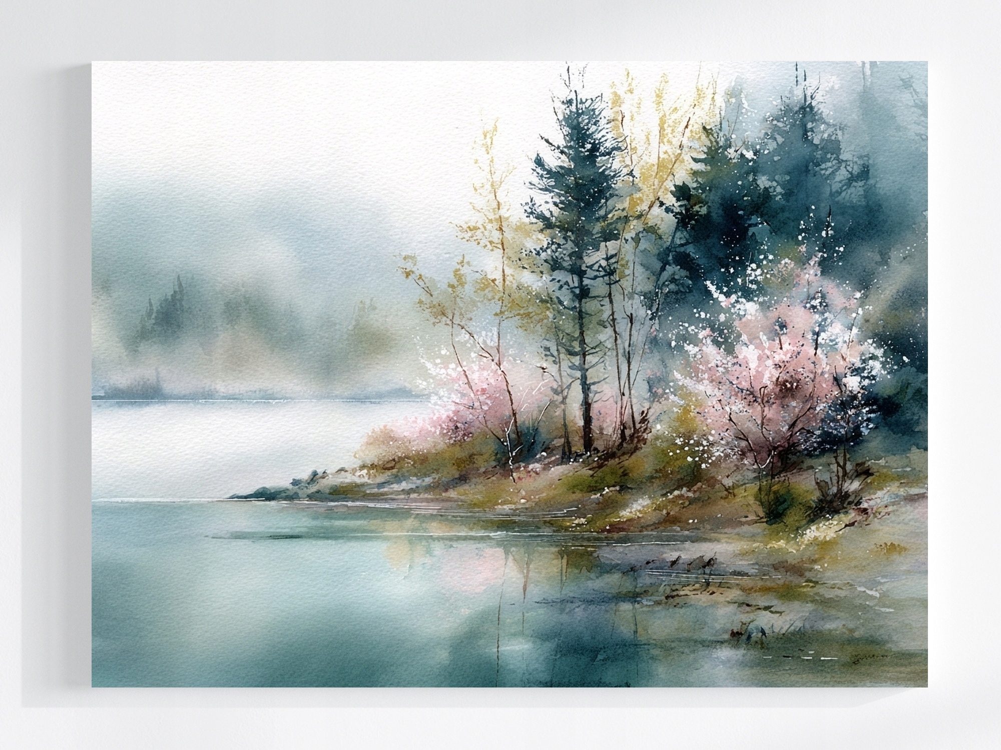 Obraz Na Plátně Canvas Krajina Jezero Břeh Stromu Jaro Mlha 80x60