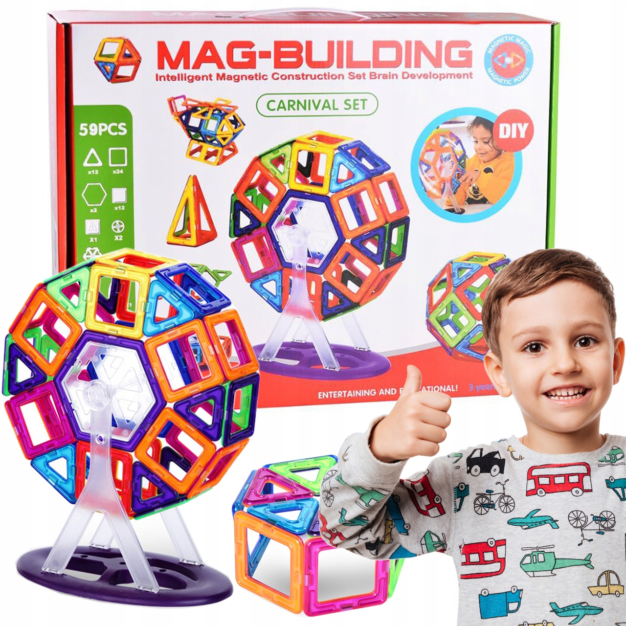 

Klocki magnetyczne konstrukcyjne edukacyjne 59 el.