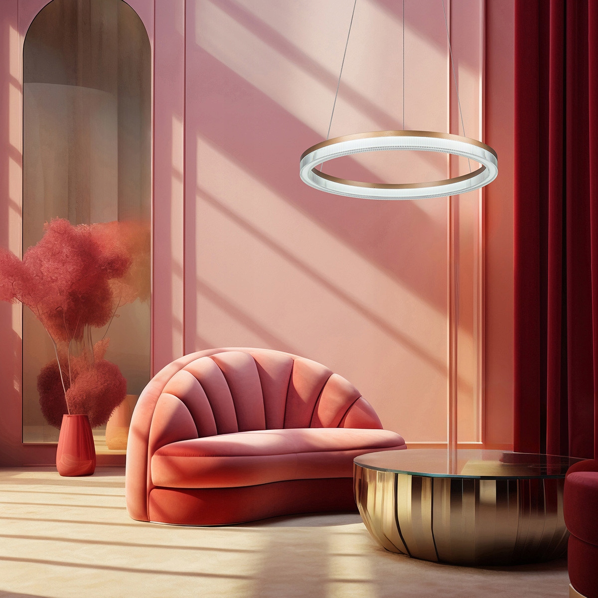 Zlatý kruh 60 cm Led Midway Cristal ozdobná lampa glamour