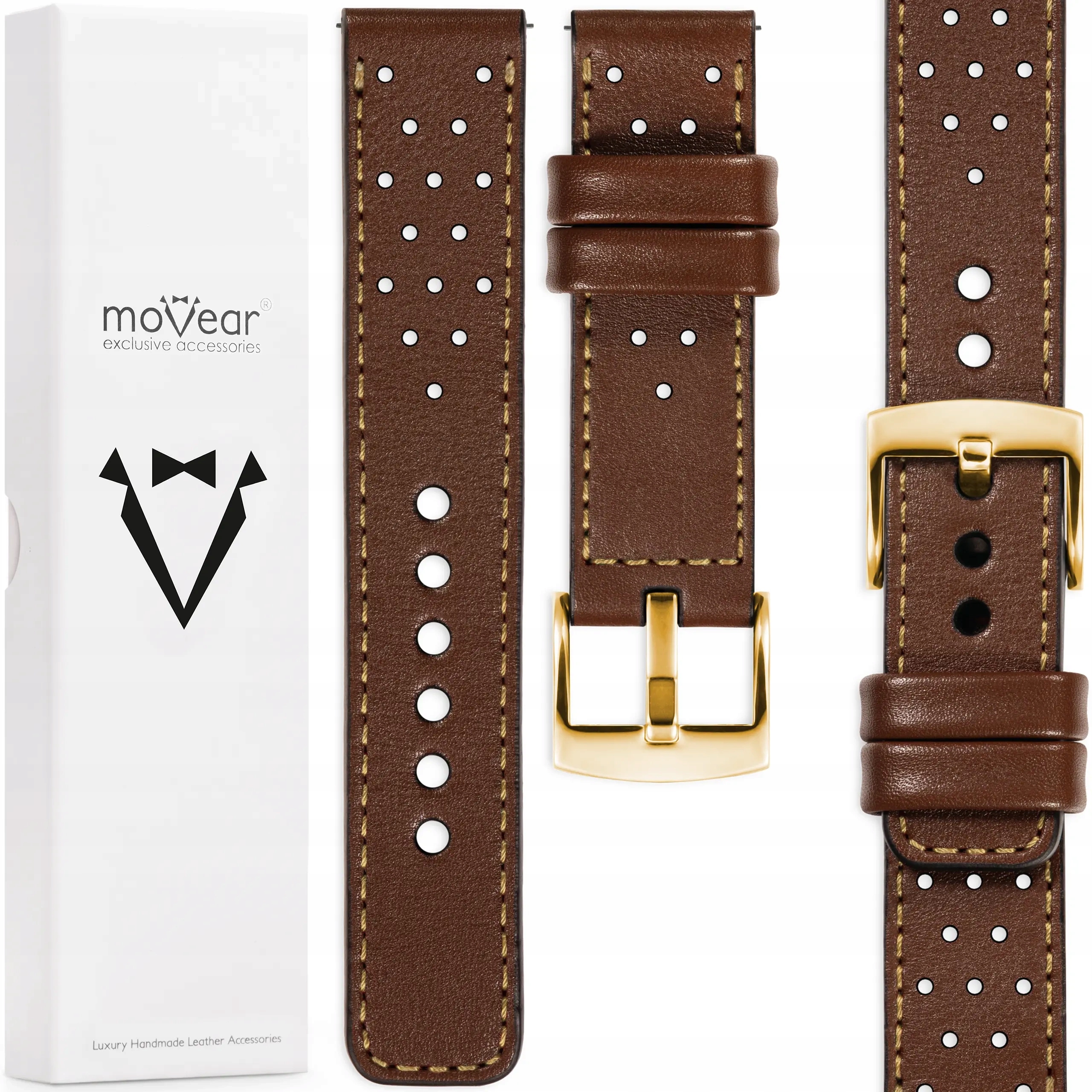 Řemínek 22 mm pro prémiové hodinky, elegantní, Polský Movear, tmavě hnědý