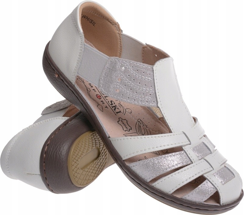 

Sandały Damskie Skóra Wsuwane Comfort bi/srebr 37