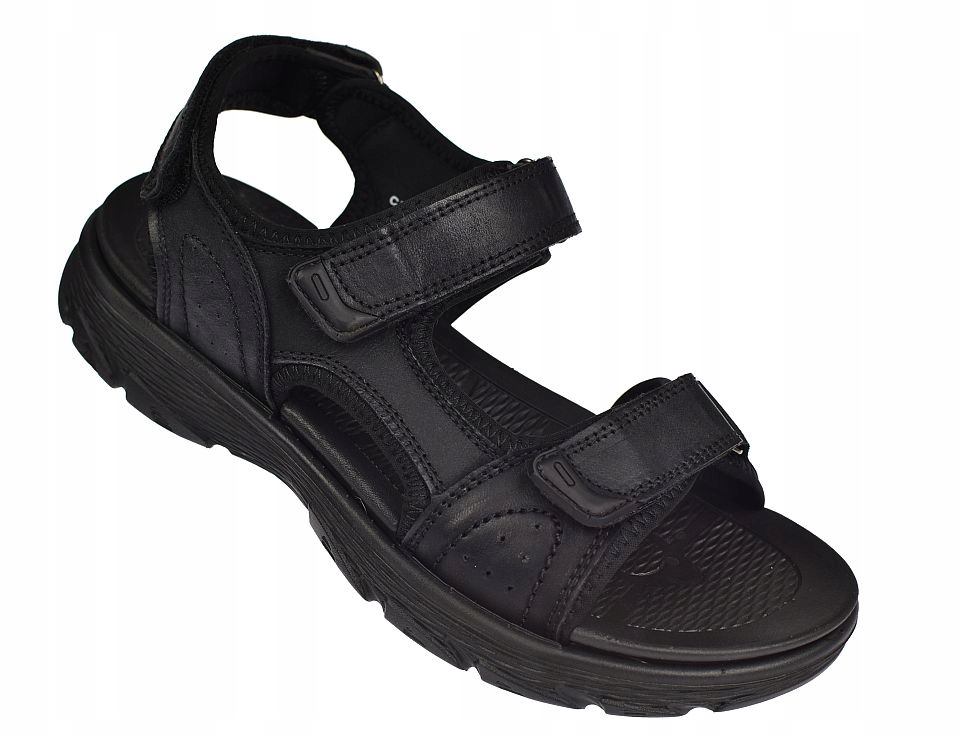Pánské kožené sandály na suchý zip 114/24 Bk s voděodolnou vložkou vel. 41