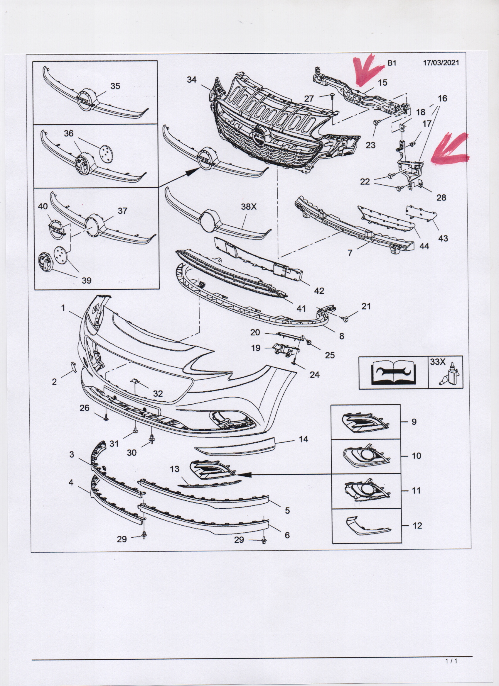 OPEL CORSA E SLIZG MOCOWANIE ZDERZAKA KPL 3 SZTUKI Installation side Front
