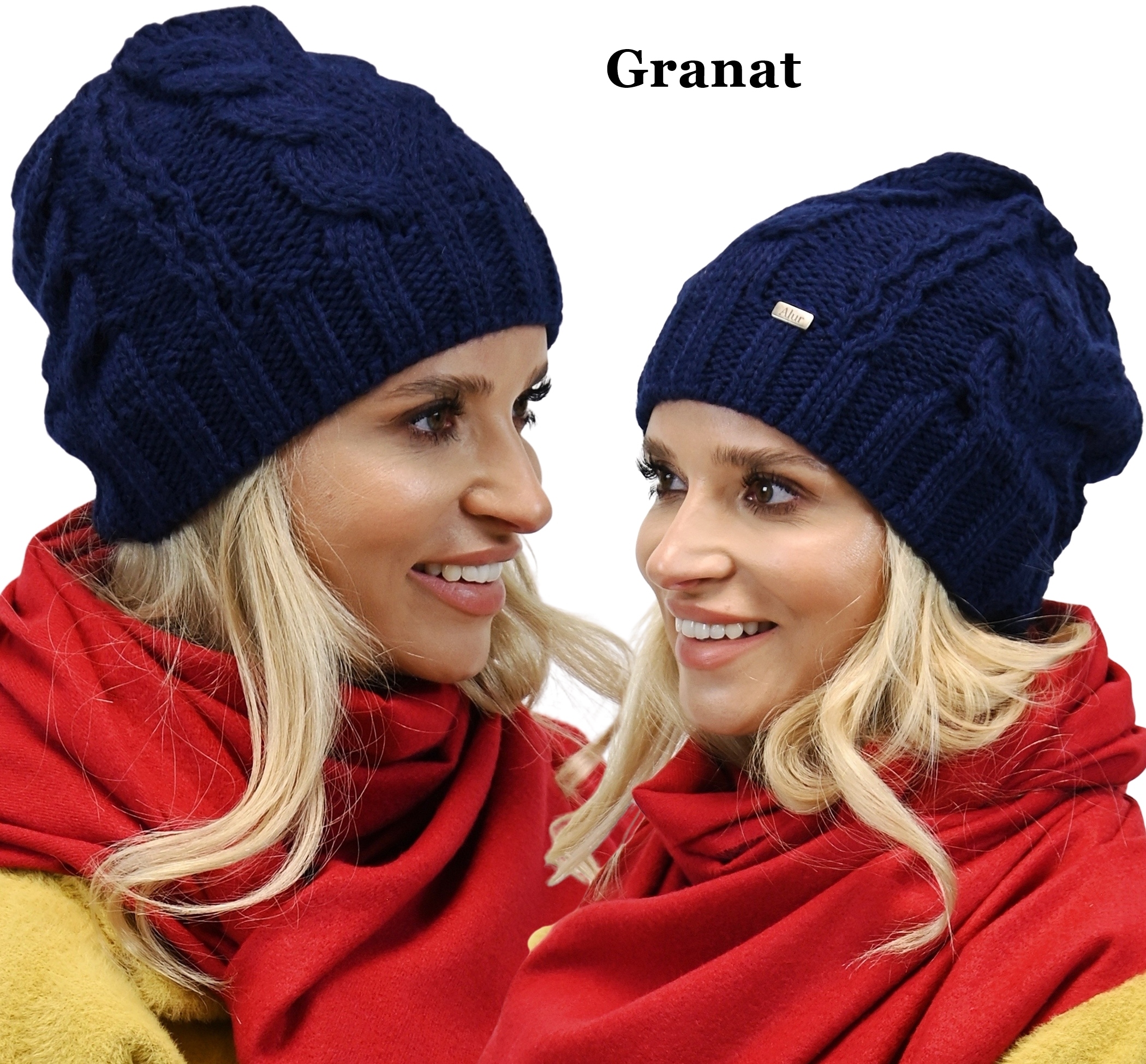 POLSKA Czapka DAMSKA DZIANA smerfetka KOLORY - A4 Wzór dominujący inny wzór