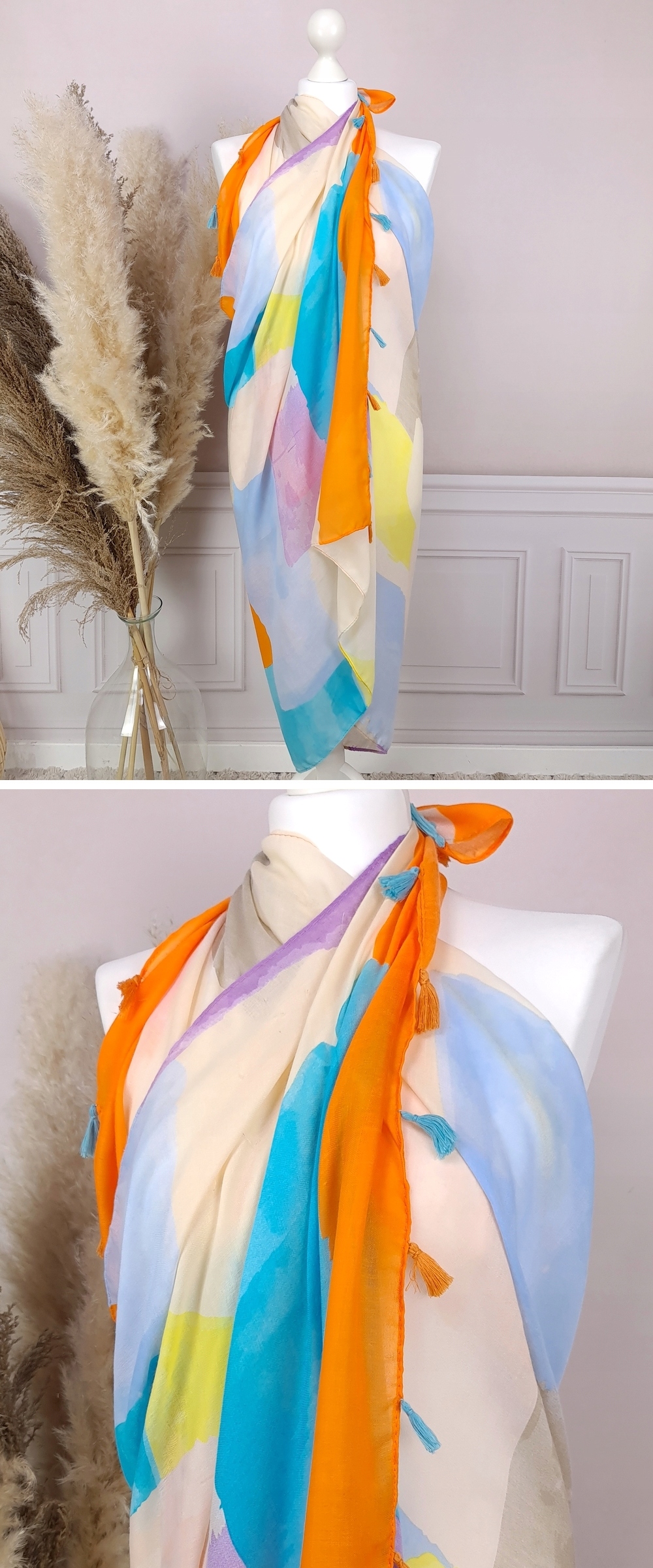 PAREO CHUSTA PLAŻOWA modne FRĘDZLE narzutka tunika KOLOROWY SZAL - KOLORY Rozmiar uniwersalny