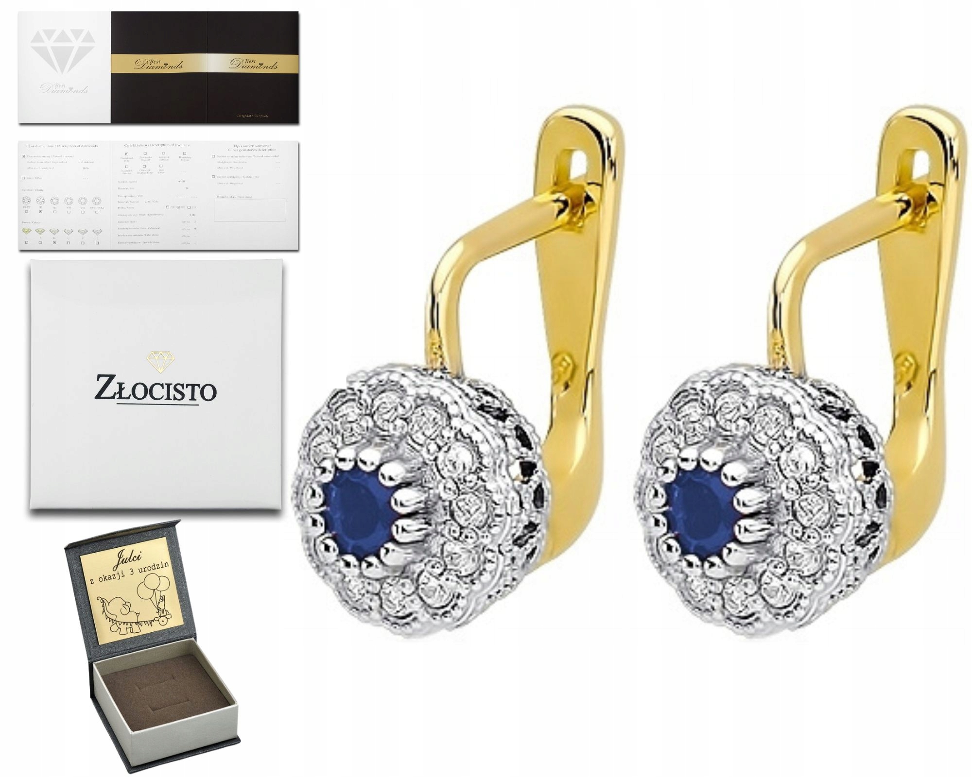 Náušnice Z Briliantu A Safíru, Anglické Zapínání