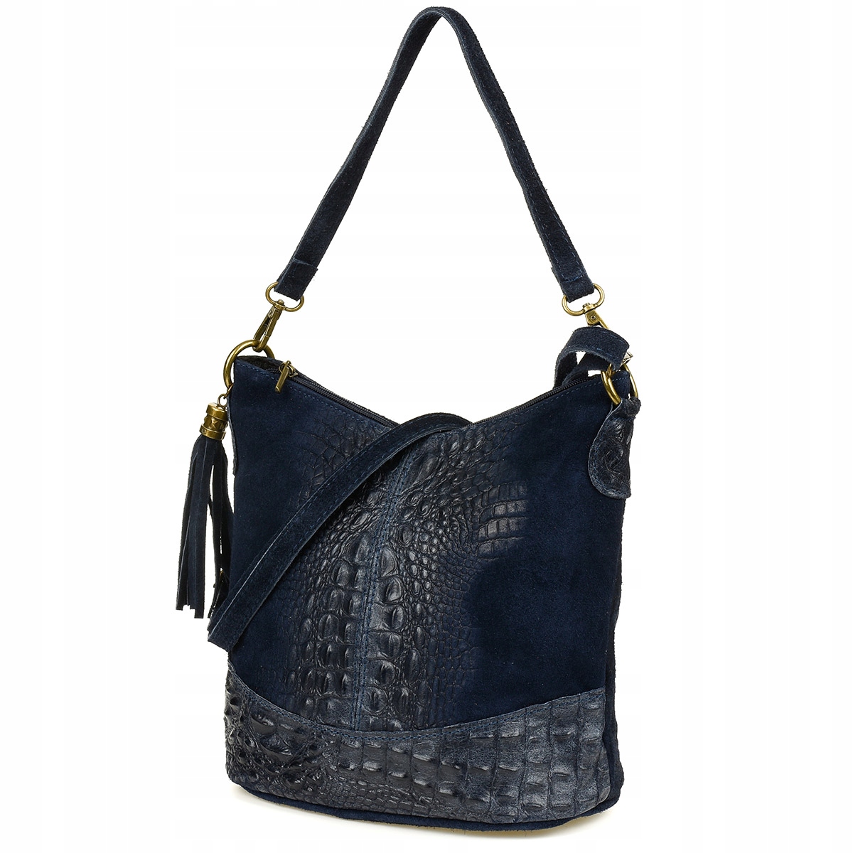 Kožená semišová kabelka Croco kabelka přes rameno 2 pásky