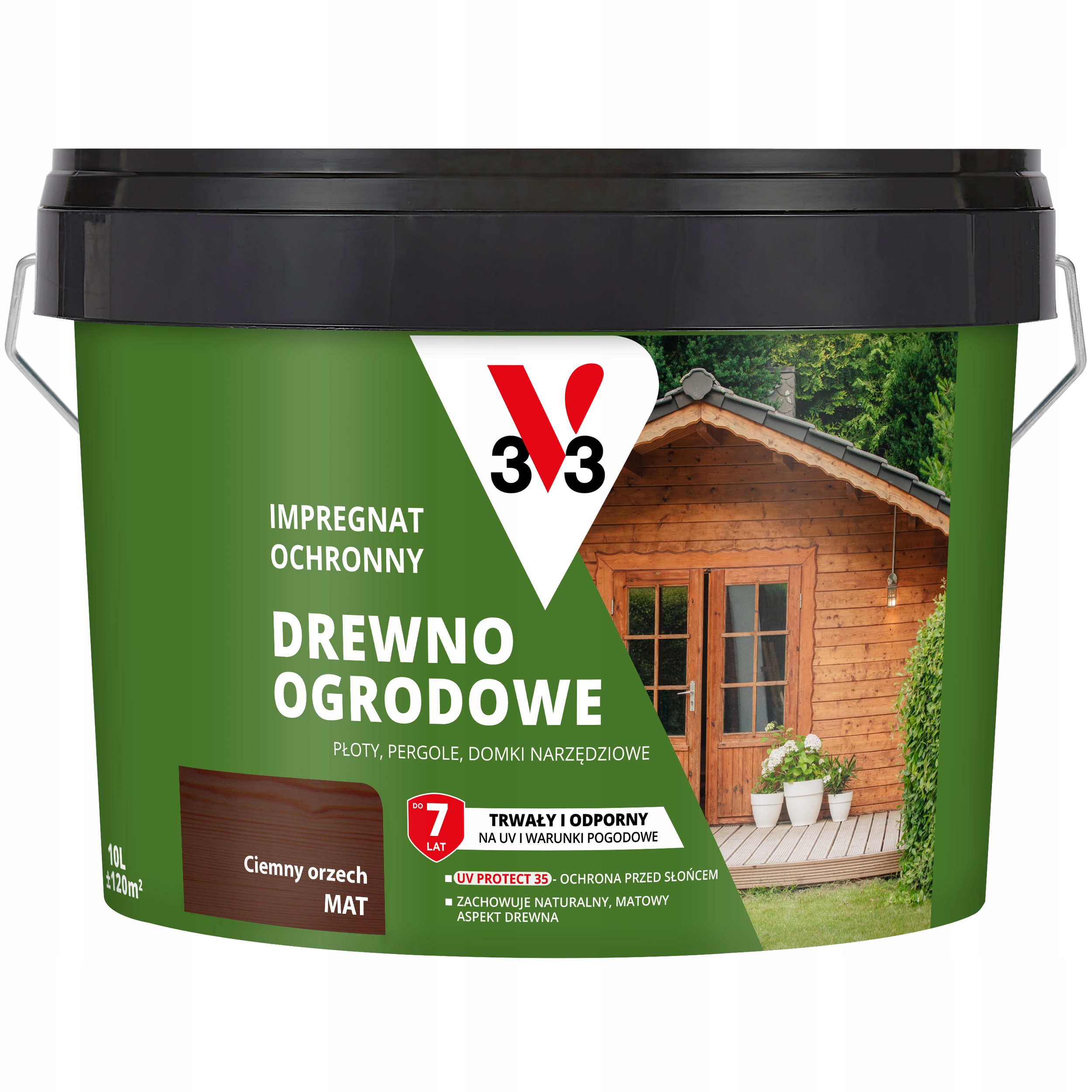 Impregnat Ochronny do Drewna Ogrodowego V33 na Zewnątrz 10l Orzech