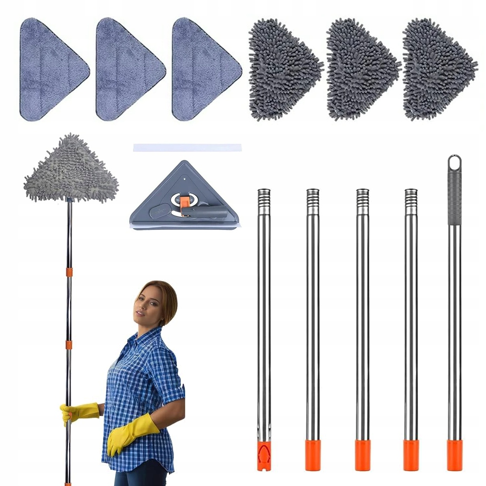 Levně Trojúhelníkový mop 360° Otočná hlava s nastavitelnou délkou 25-85 palců