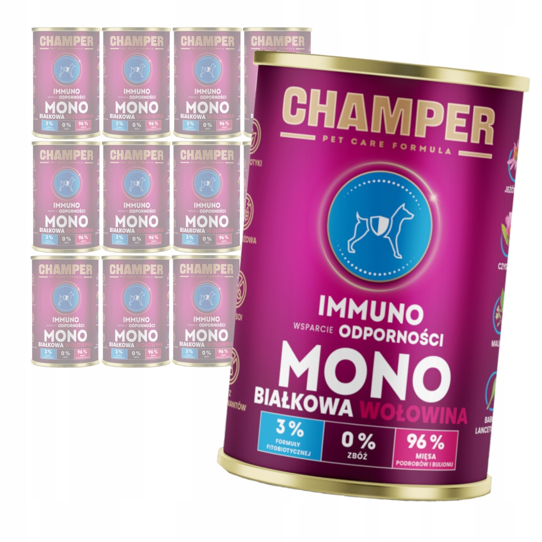 Levně Champer Immuno Monoproteinové 12x400g Vlhké Krmivo pro psy s hovězím masem