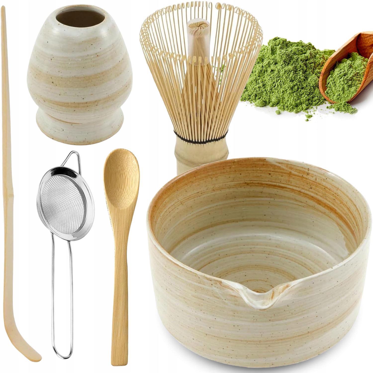 Levně Bambusová Matcha Sada S Šlehací Metlou Pro Přípravu Japonského Čaje