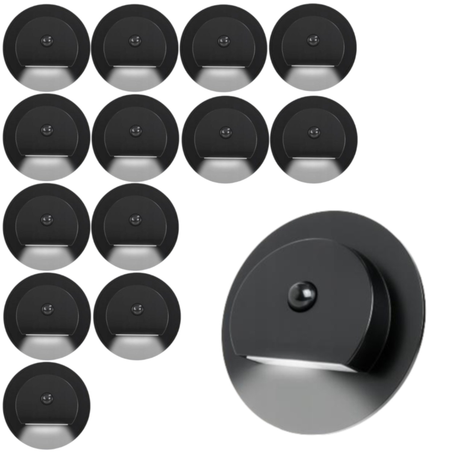 14X Schodišťová Lampa Černá Led 230V, Senzor Pohybu Soumraku, Neutrální Barva
