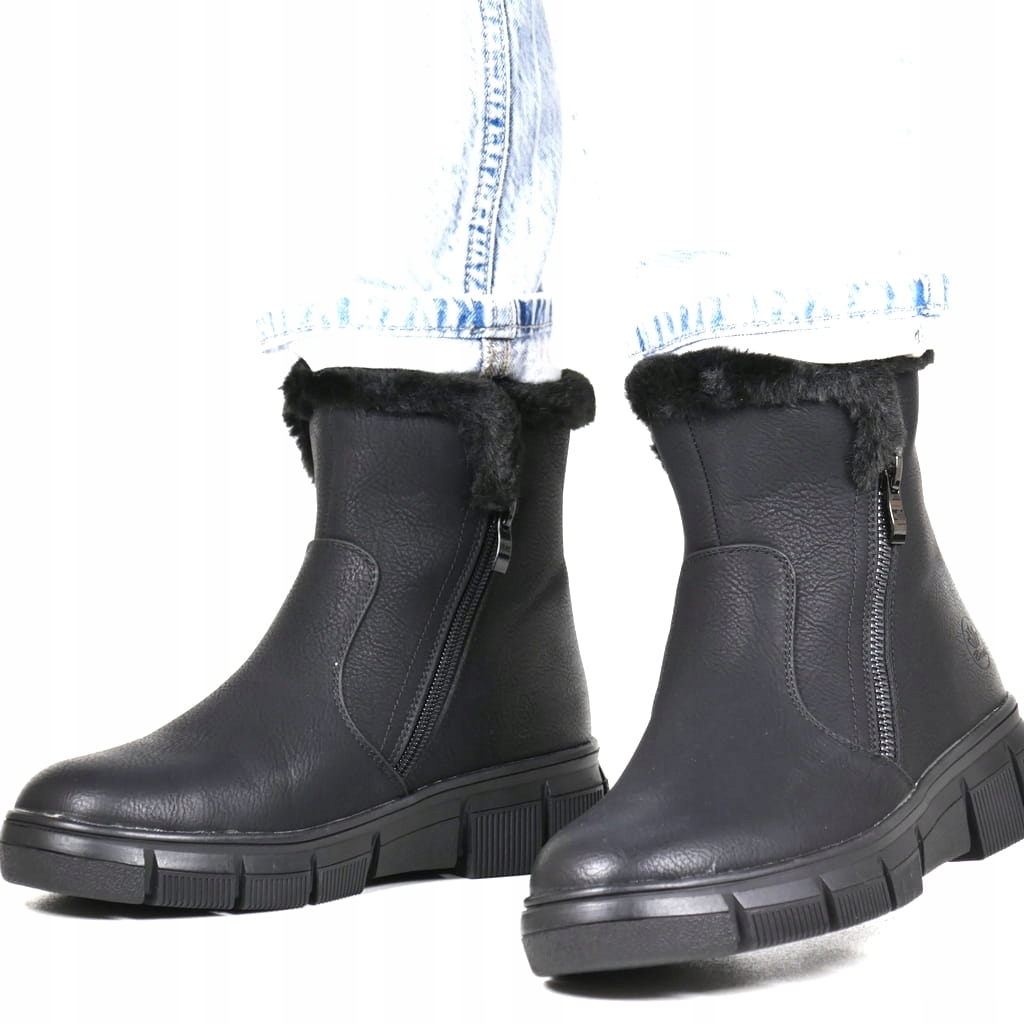 Černé Kotníkové Boty Na Platformě A Kožíšku S Kožíškem Kožíšek