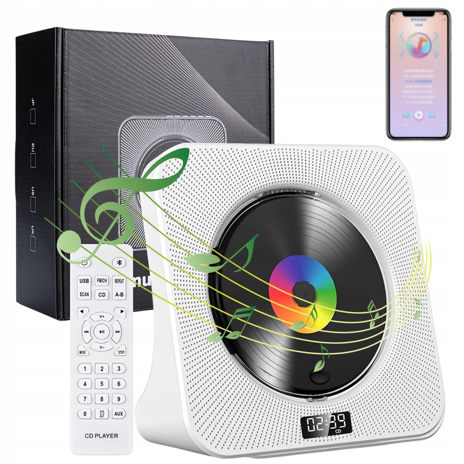 Výkonný Přenosný CD Přehrávač, Duální Reproduktor Bluetooth 5.0 S Časovačem Spánku