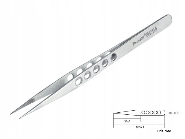 Pęseta metalowa perforowana magnetyczna 165mm