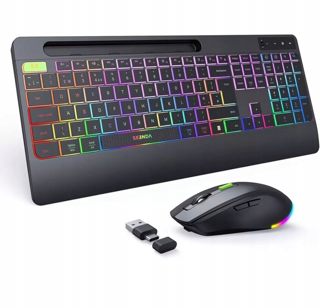Sada klávesnice a myši Seenda Černá Rgb podsvícení Qwertz