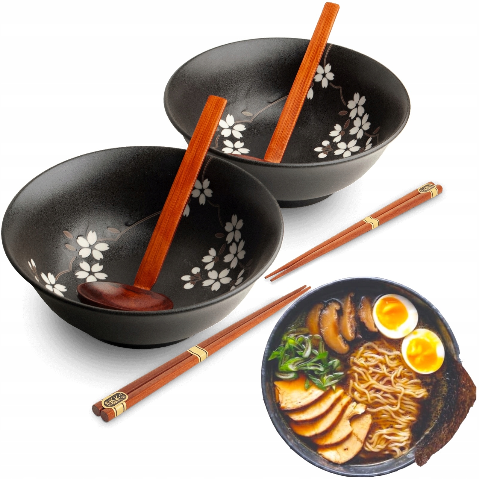 Sada misek a tyčinek na polévku pro těstoviny Ramen Anemone Black