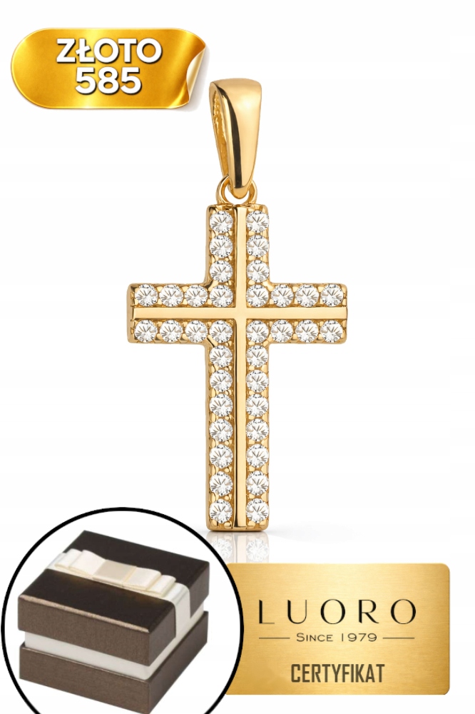 Zlatý Křížek 585 14K Se Zirkonem Velký 20 MM Elegantní Dárek