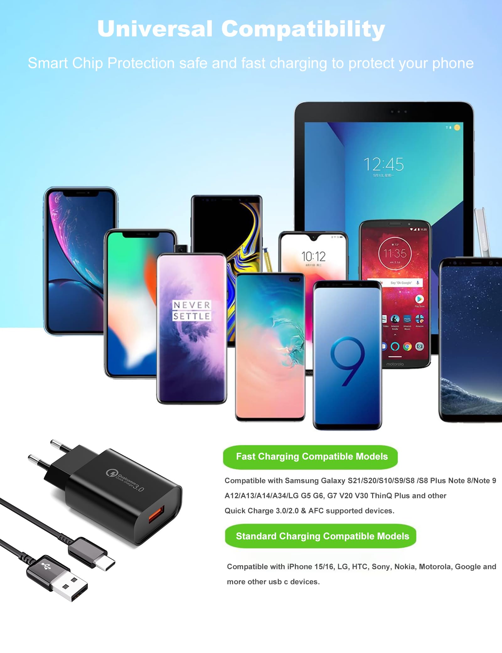 KAYSHOW USB-C Fast Charger 2m for Samsung Huawei Xperia Redmi — miniatura 8