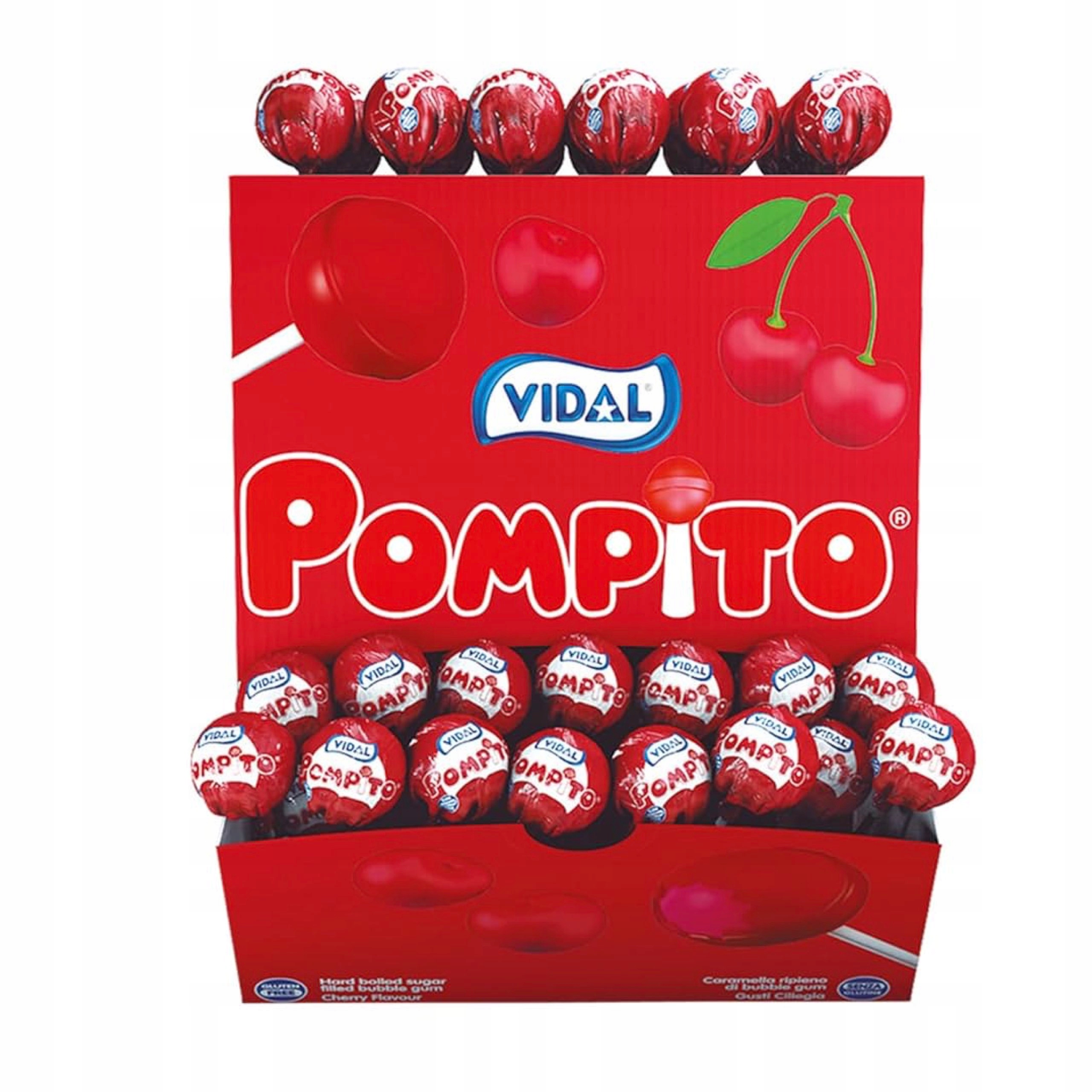 Lizaki Vidal Pompito Cherry wiśniowe dla dzieci candy lizak 100 sztuk