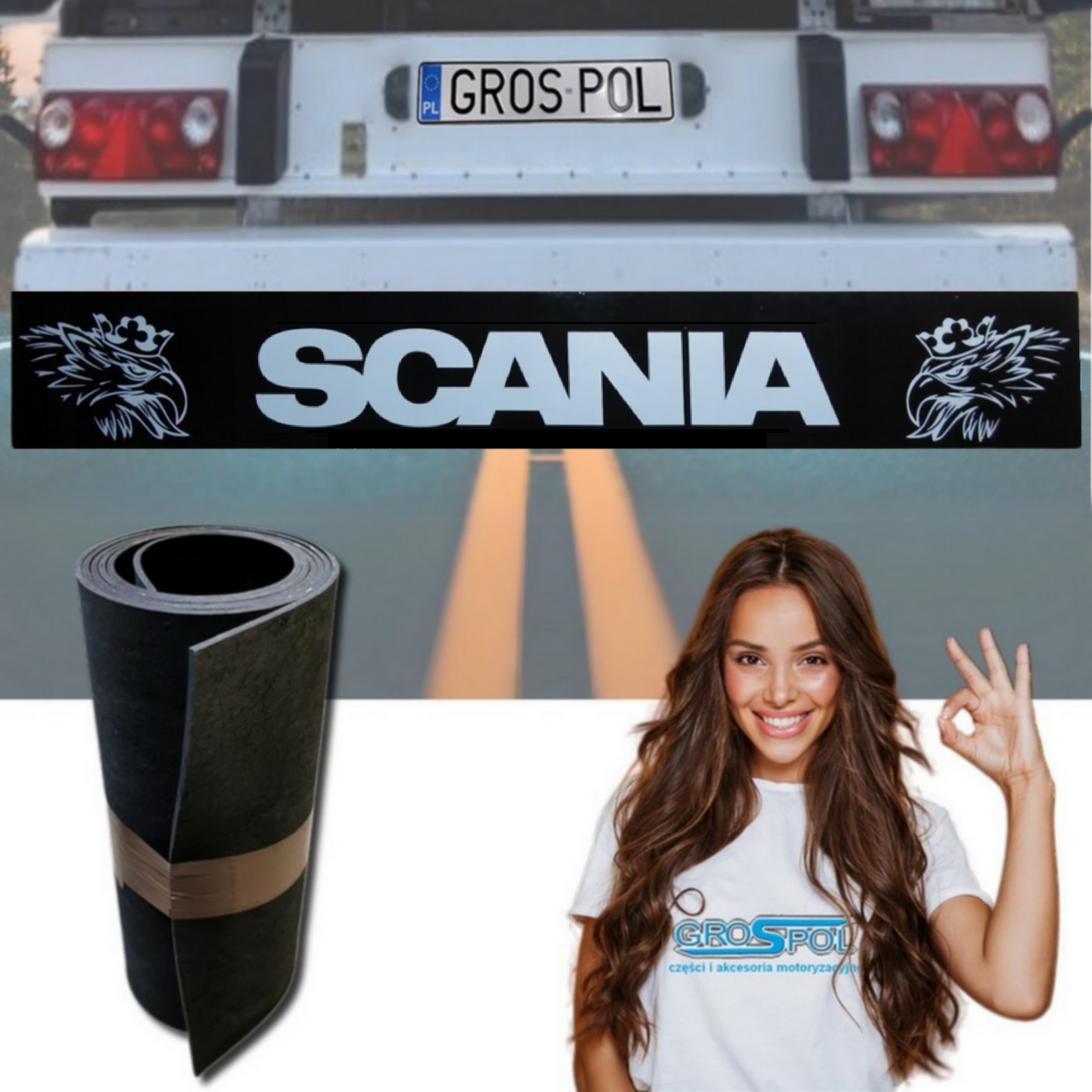Chlapacz Fartuch Naczepy Przyczep do Scania Czarny-Biały Gryf 240x35
