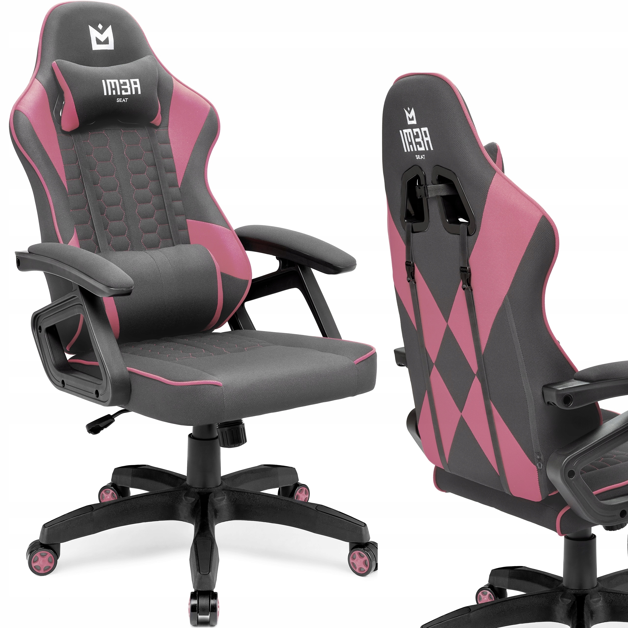 Fotel gamingowy Biurowy Obrotowy Do Komputera szaro- różowy