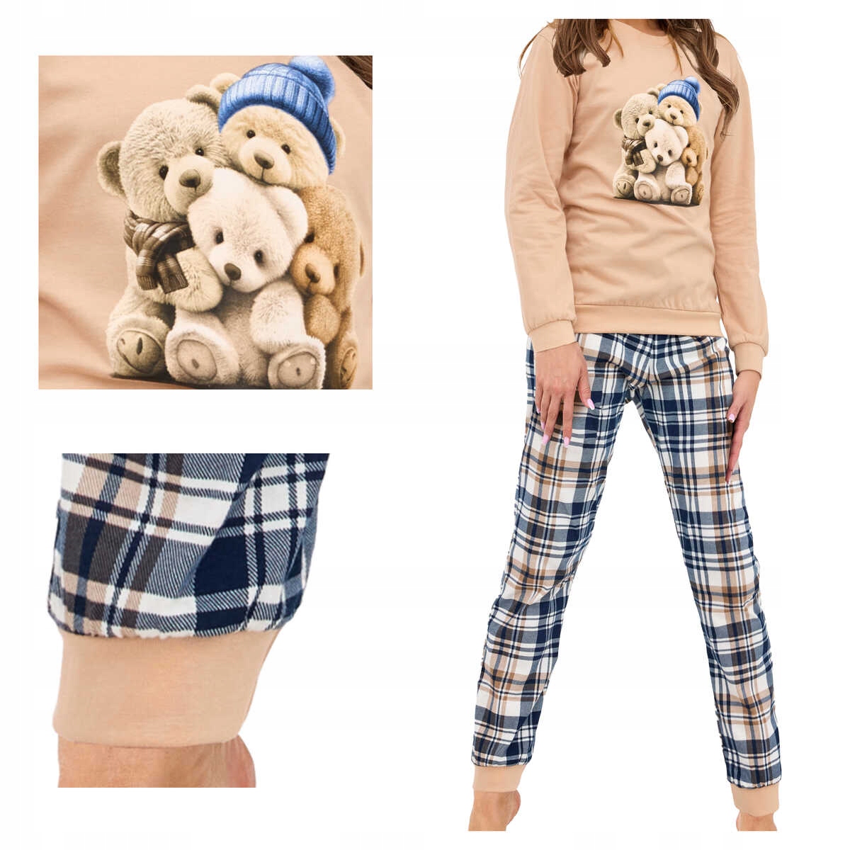 Cornette Dámské bavlněné pyžamo s dlouhým rukávem Bears 671/425, béžové, 2XL