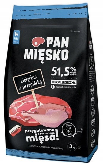 Levně Hypoalergenní krmivo pro velká štěňata Pan Mięsko Těla Křepelka 3 kg