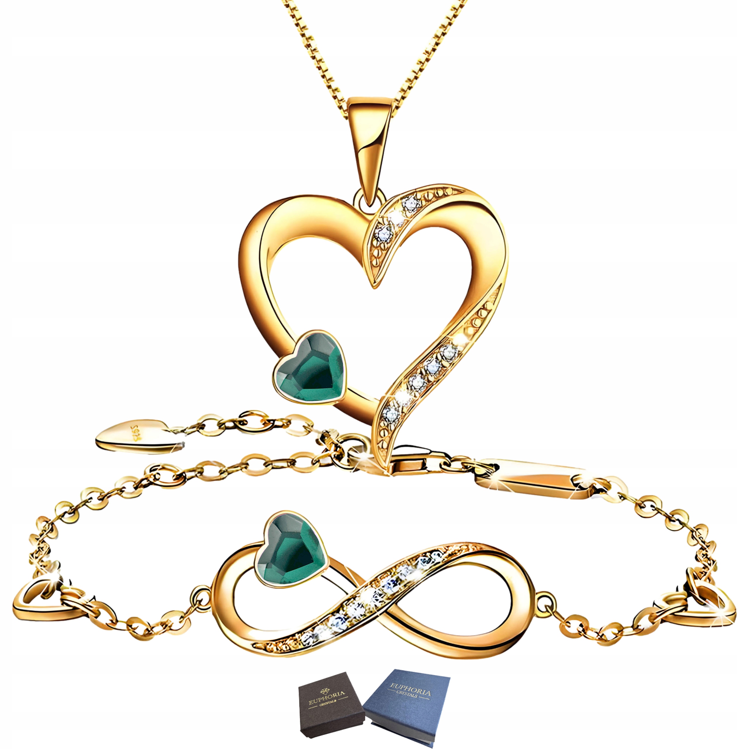 Zlatý komplet Náramek a náhrdelník se srdcem Stříbro 925 Dárek pro ni