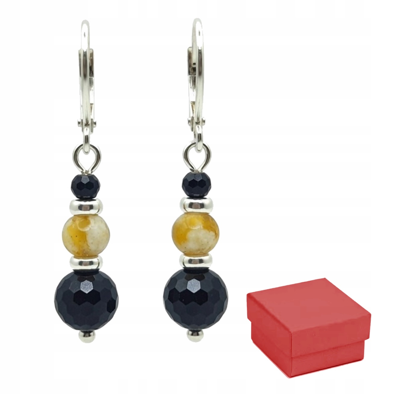 Kolczyki srebrne 925 kamień naturalny Turmalin Czarny I Cytryn srebro 925