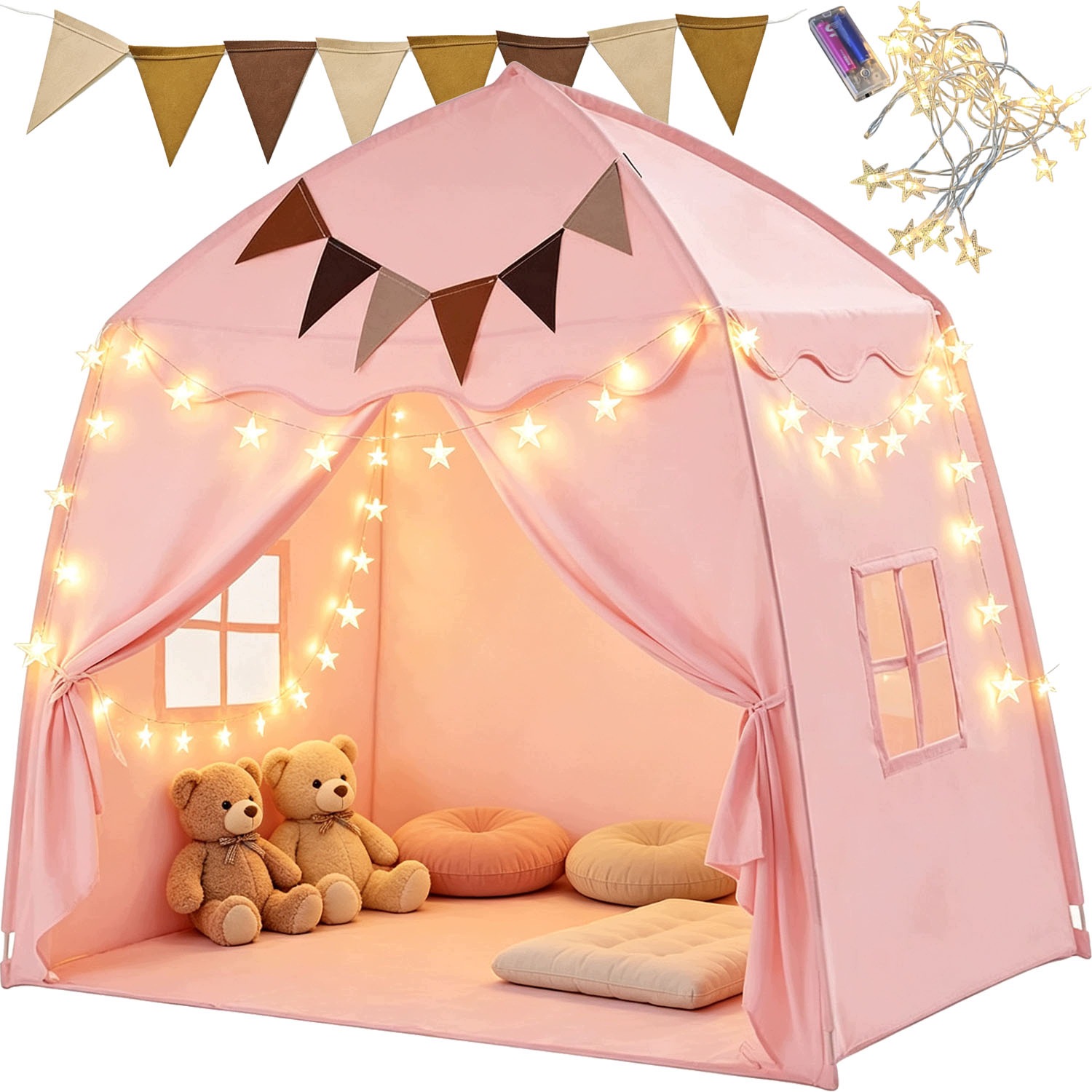 Namiot Dla Dzieci Tipi Domek Do Pokoju Ogrodu Lampki Led Różowy