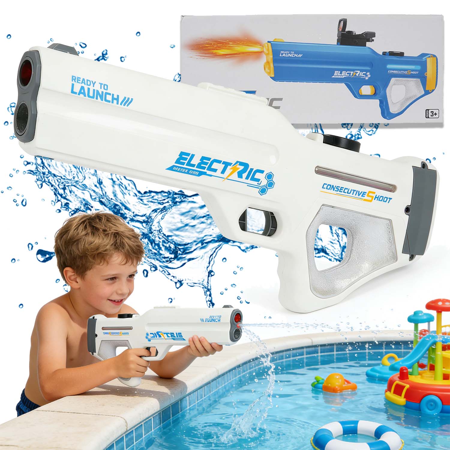 PISTOLET NA WODĘ ELEKTRYCZNY AUTOMATYCZNY ZBIORNIK WODY ZABAWKA LETNIA