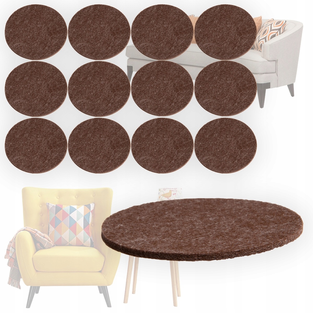 PODKŁADKI POD MEBLE KRZESŁA FILCOWE KOŁO 12 SZT