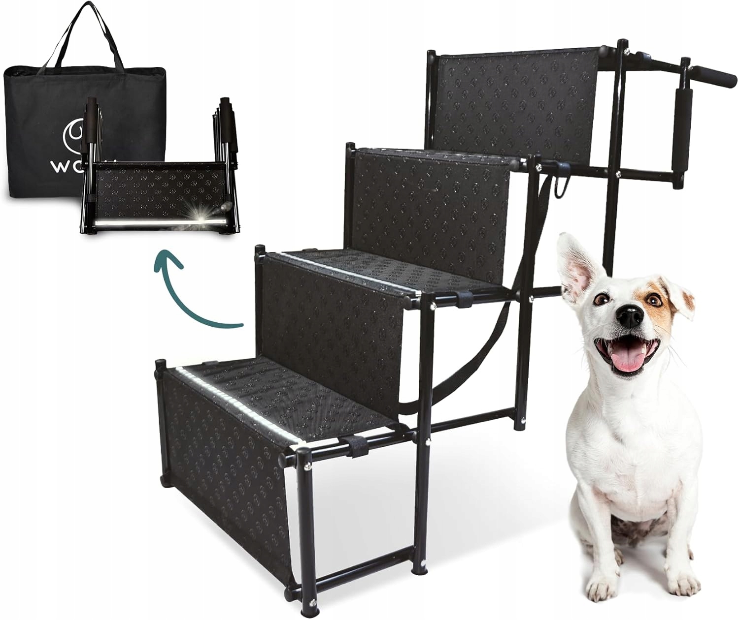 Levně Schody pro psa do auta, skládací rampa, protiskluzové, do 55 kg