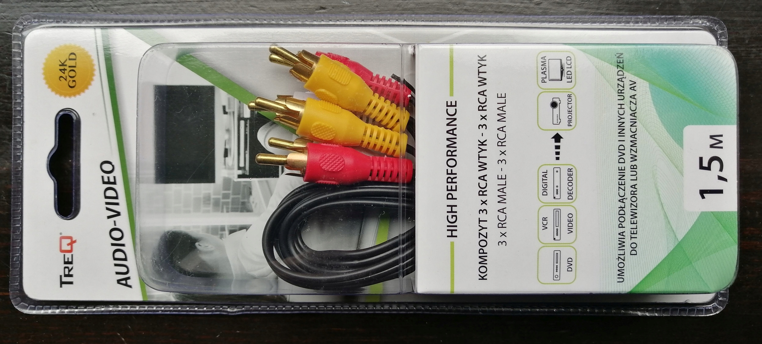 Kabel VIDEO 3x RCA (cinch) - 3x RCA (cinch) 1,5 m Marka TreQ