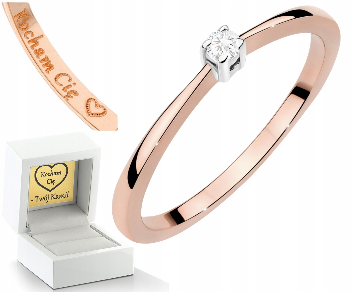 Růžové Zlato Prstýnek S Diamantem 585 Gravírování Bonus