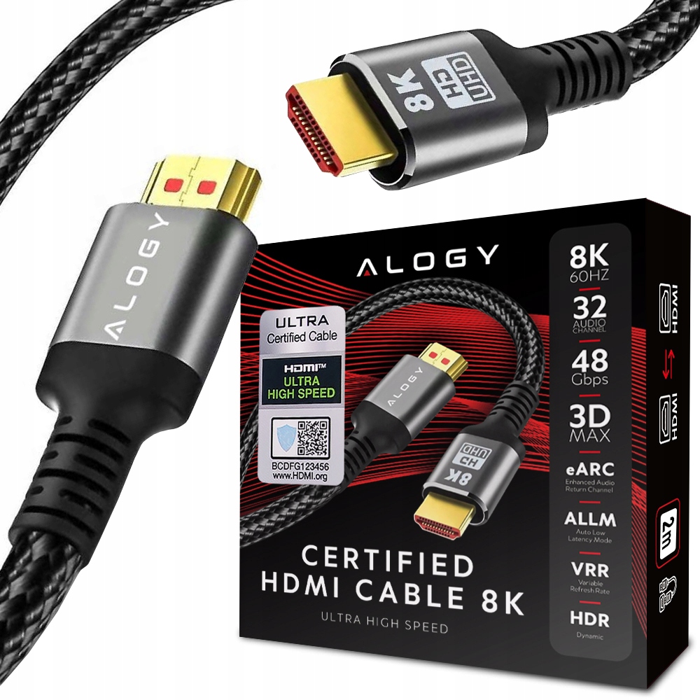 Kabel HDMI 2.1 Alogy 8K 60 Hz 48 Gbps 2 m przewód