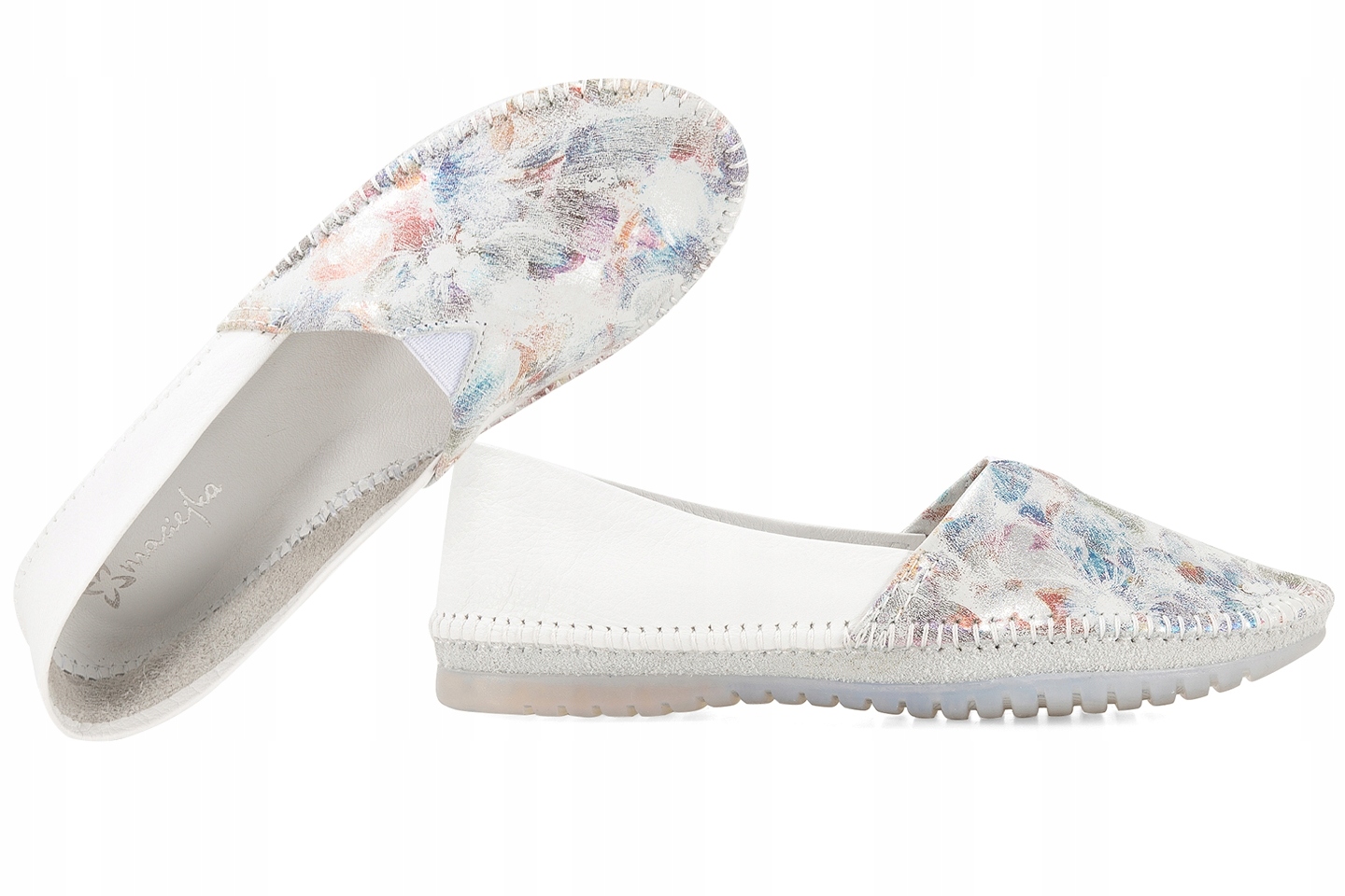 Maciejka T1930-38 Dámské Mokasíny Polobotky Balerínky Kůže bílá/květiny 38