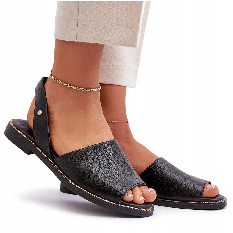 Kožené Nazouvací Sandály Ploché Černé 39