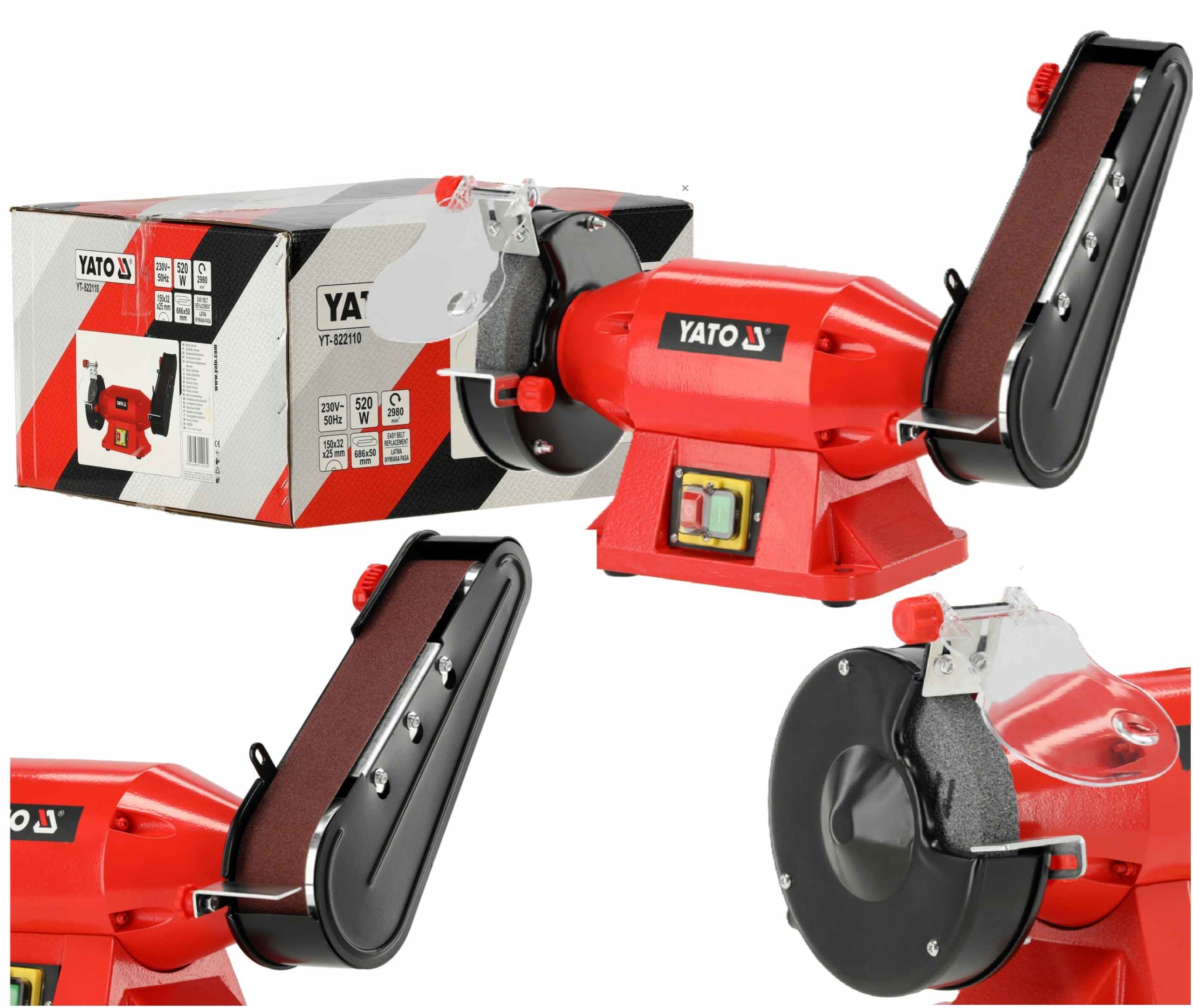 Stolní Pásová Bruska Dvojitá 150 mm 520 W 230 V Yato YT-822110