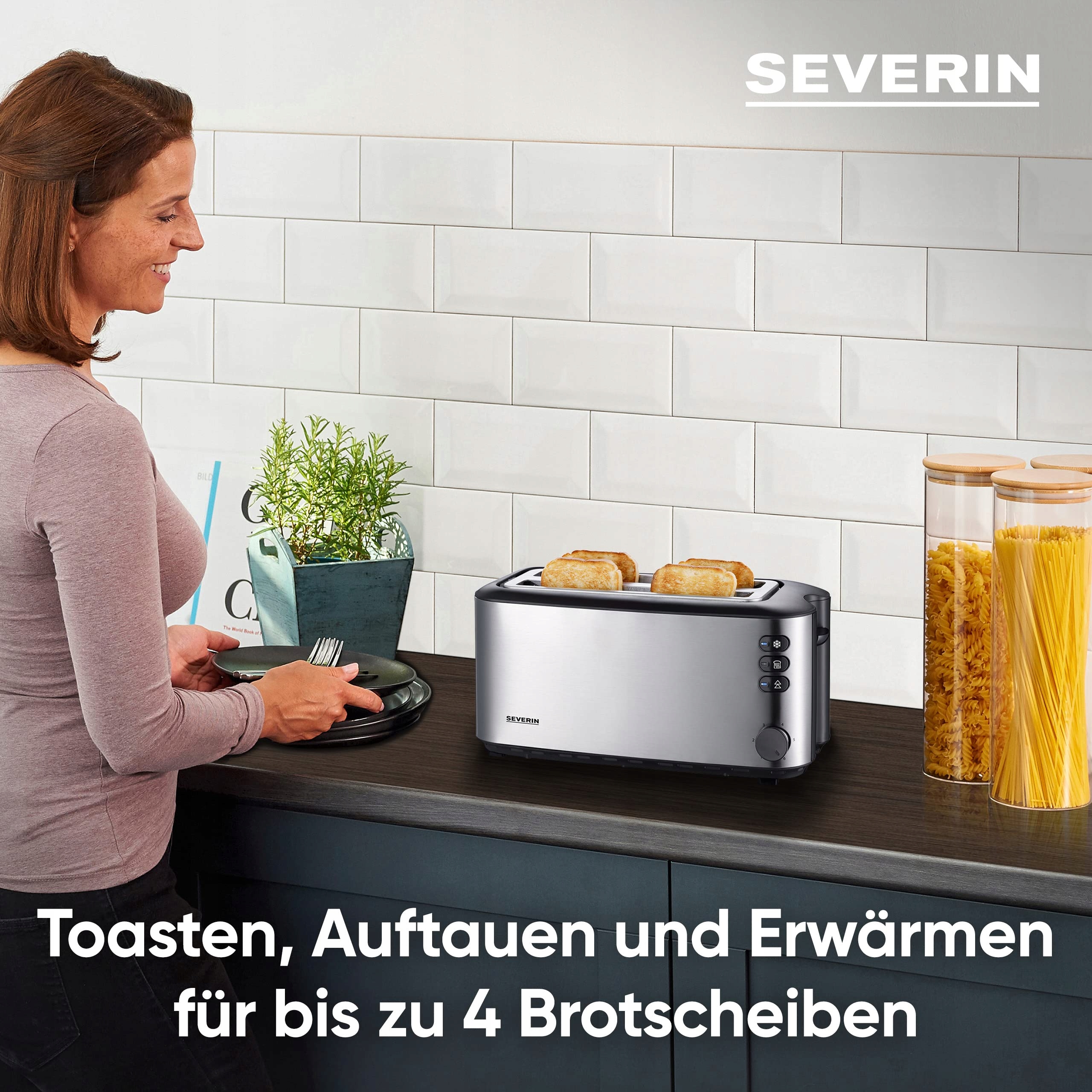 SEVERIN Toster Długi Na 4 Kromki Z Podgrzewaczem 1400W Czarny Stal — miniatura 4