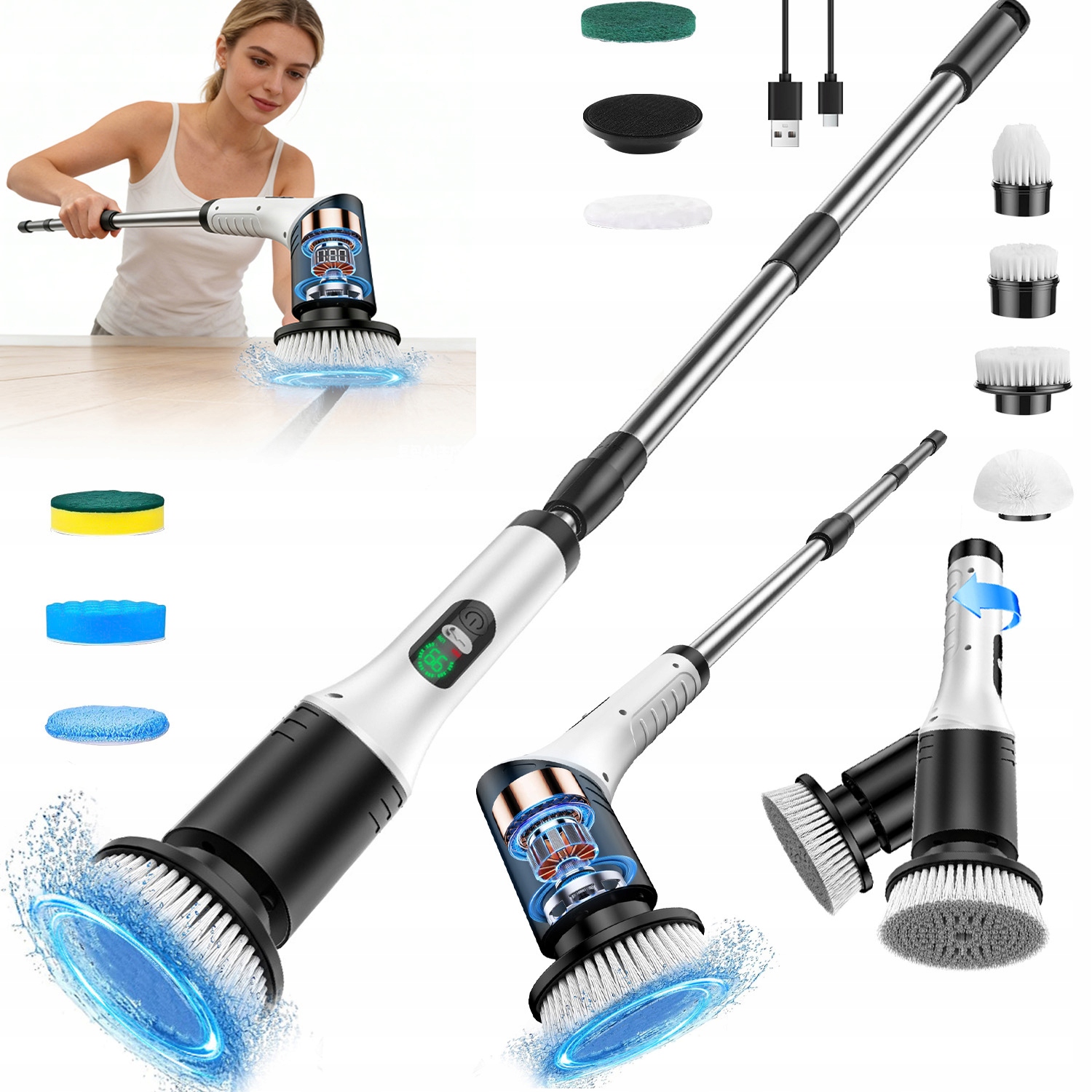 Rotační Mop Elektrický Čisticí Kartáč 9W1 35–122 cm
