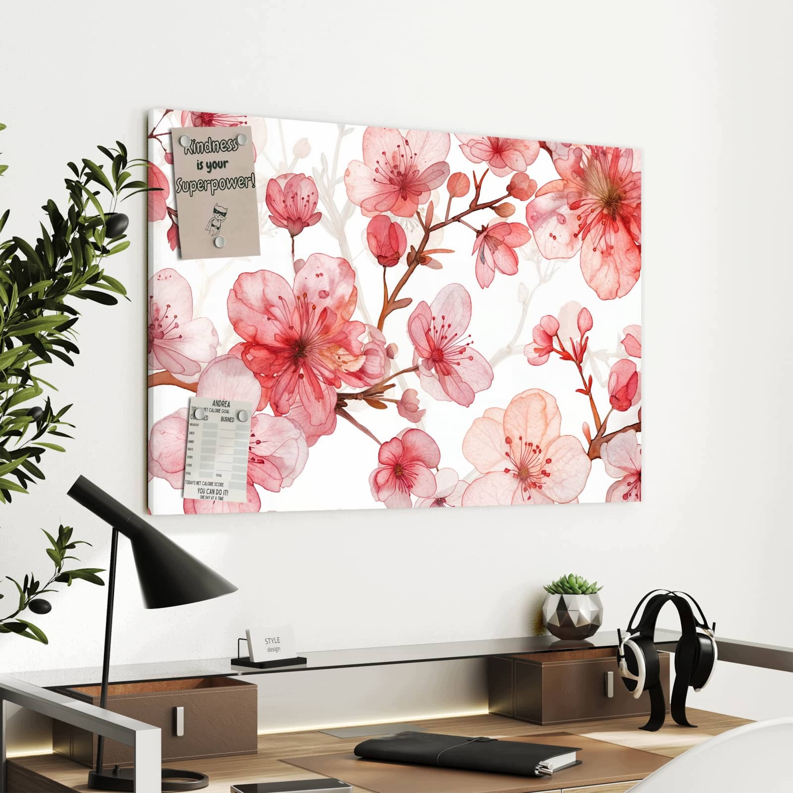 Magnetická tabule Vzor květinový Květiny 90 × 60 cm