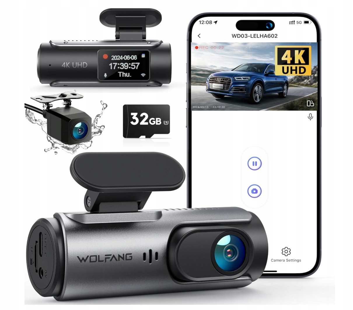 Automobilová videorekordérová kamera 4K predná a zadná WiFi s kartou 32 Gb