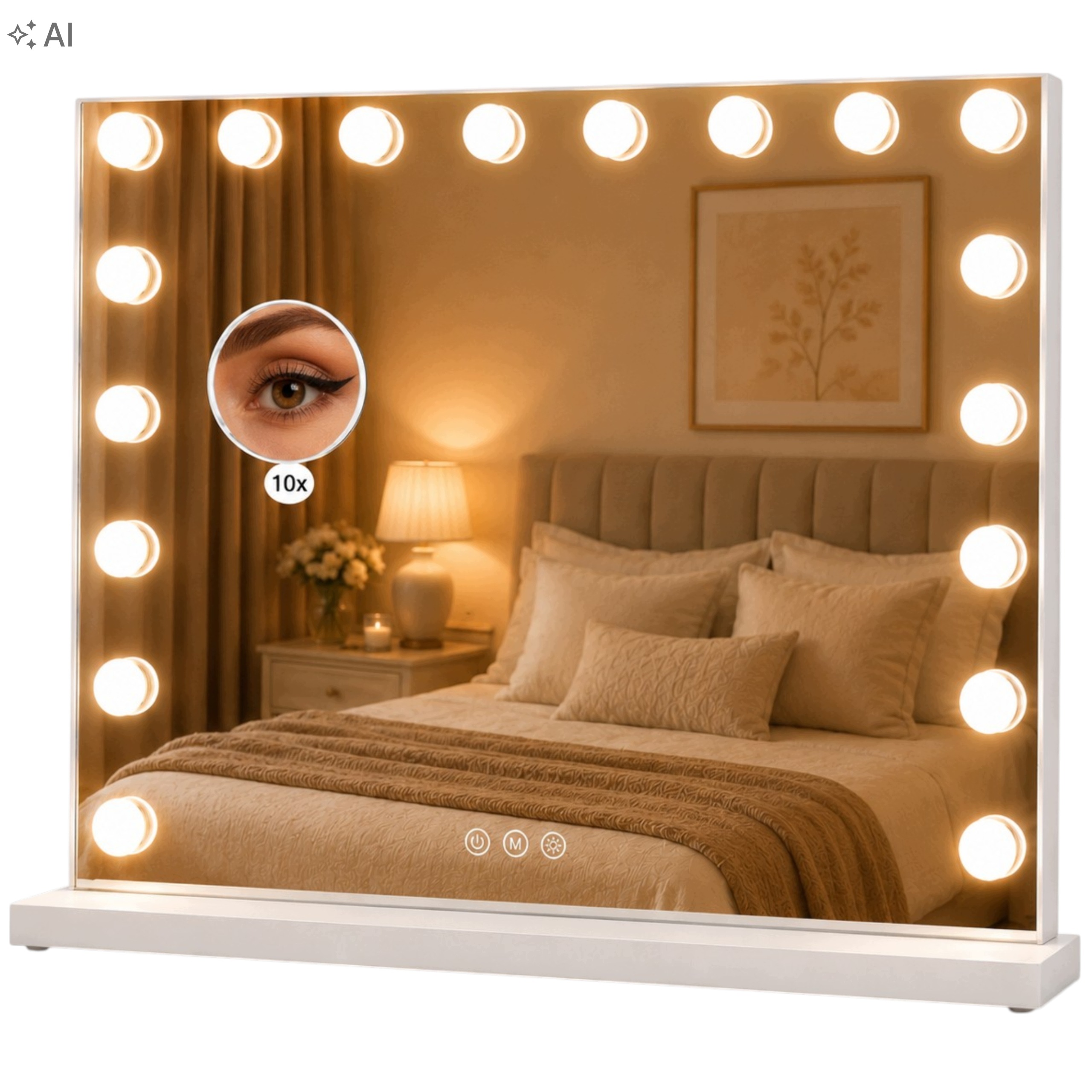 Lustro do Makijażu Hollywood Led 80x60 18 Żarówek Stojące Białe 10x