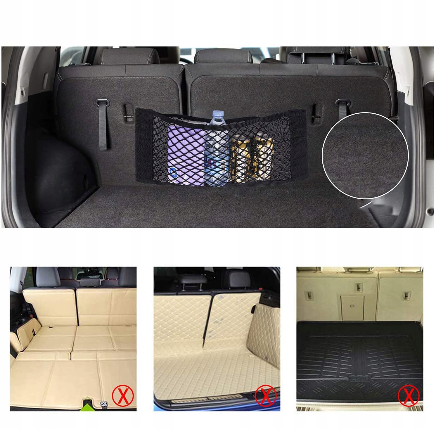 ZESTAW SIATEK DO BAGAŻNIKA SAMOCHODOWEGO NA RZEP 4szt. Rodzaj siatki